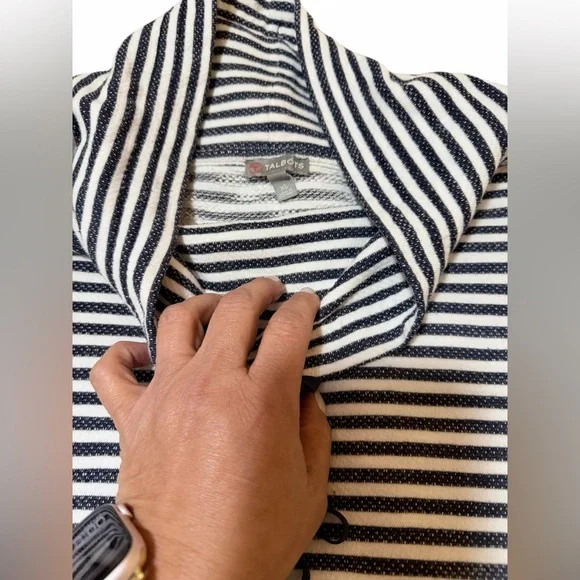 💙TALBOTS STRIPED COWL NECK Striped Navy and White Pullover - Picture 5 of 11